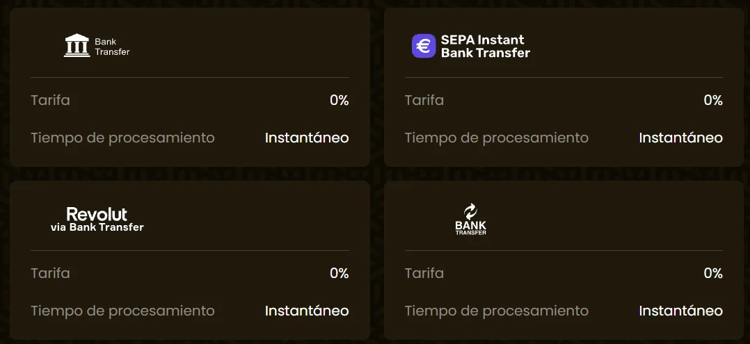 GoldSpin casino métodos de pago con transferencia bancaria y opciones SEPA Instant